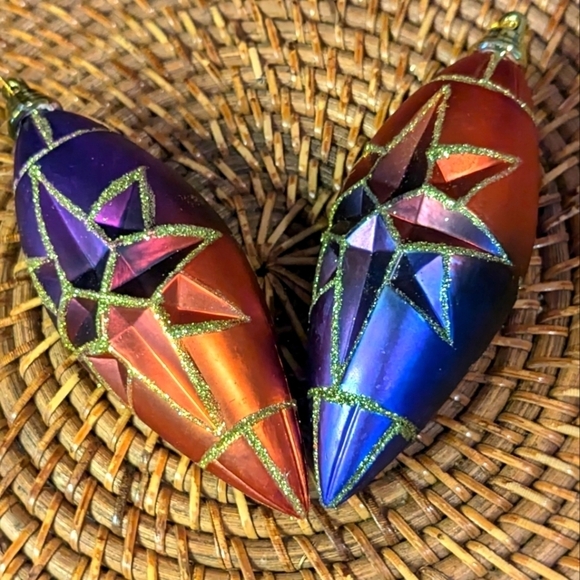 Vintage pair Mercury glass teardrop Christmas ornaments - Picture 1 of 4